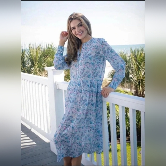 NWT Simply Southern Blue and Pink Multicolor Semisheer Buttontop Coverup Dress - Picture 1 of 16